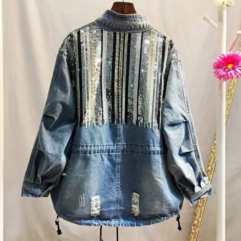 Sequins Embroidered Denim Jacket - Glova