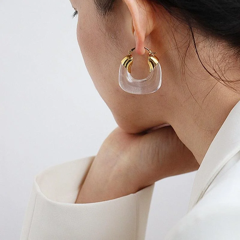 Sera Clear Resin Hoop Earrings - Glova