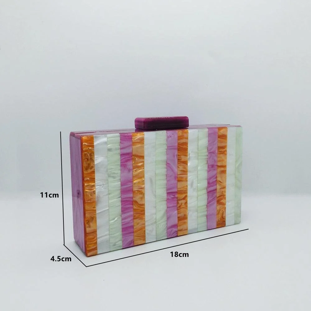 Seria Striped Marble Acrylic Evening Box Clutch - Glova