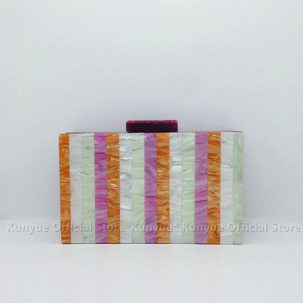 Seria Striped Marble Acrylic Evening Box Clutch - Glova