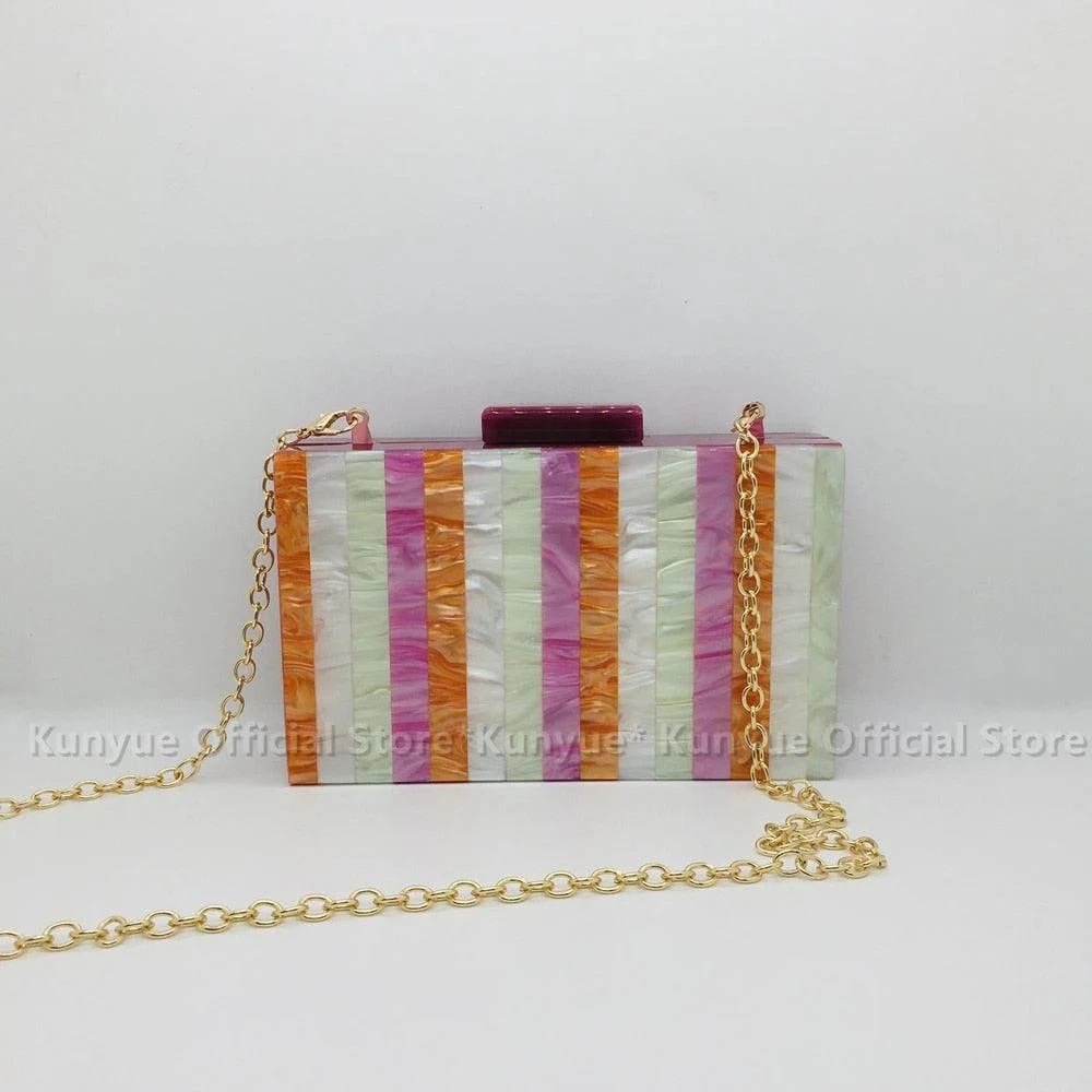 Seria Striped Marble Acrylic Evening Box Clutch - Glova