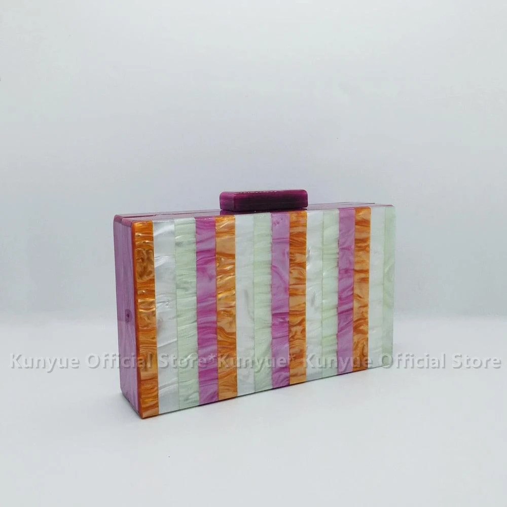 Seria Striped Marble Acrylic Evening Box Clutch - Glova