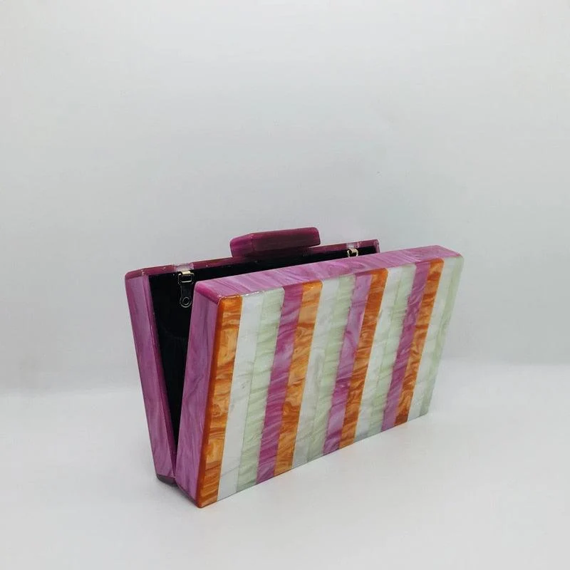 Seria Striped Marble Acrylic Evening Box Clutch - Glova