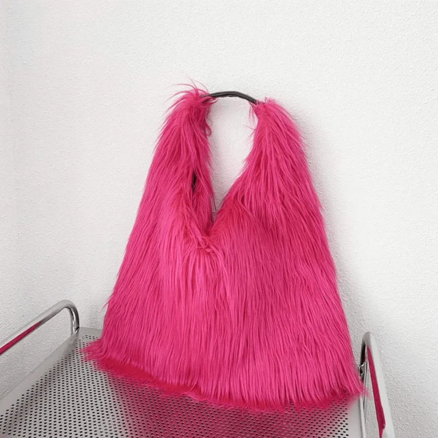 Shaggy Faux Fur Jumbo Hobo Bags - Glova