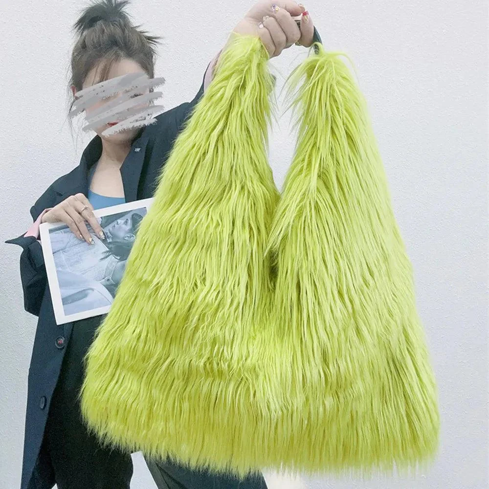 Shaggy Faux Fur Jumbo Hobo Bags - Glova