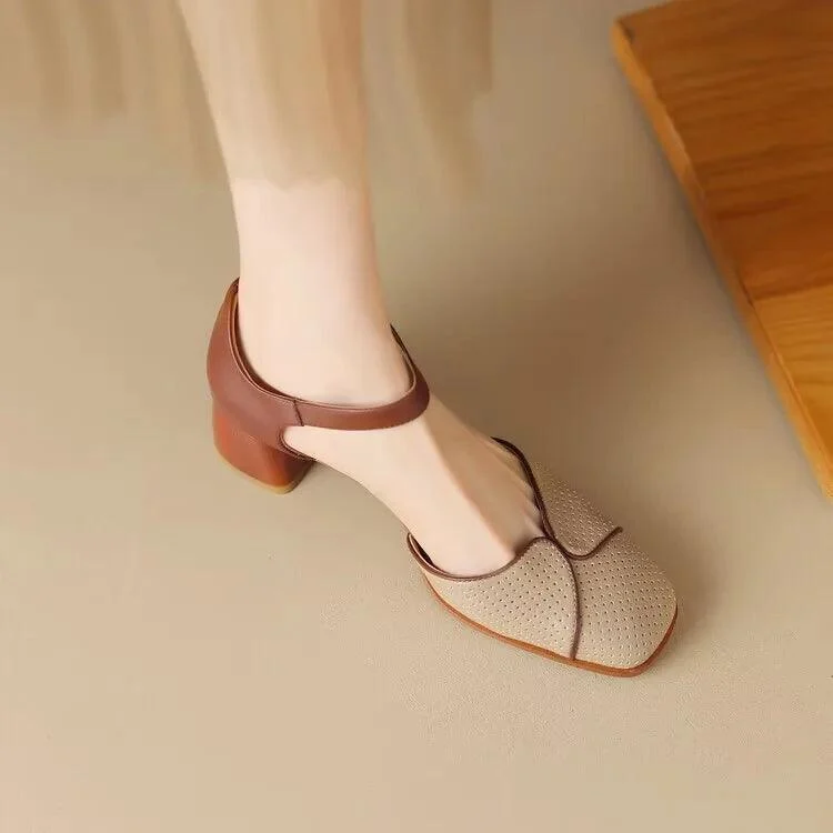 Shallow Mouth Square Thick Heels Shoes For Women - Glova