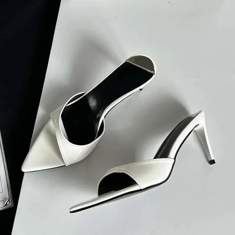 Shallow Pointed Toe Thin Heels Mule Slides Shoes - Glova