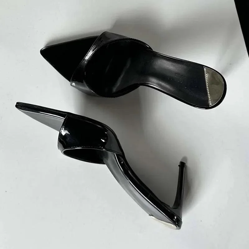 Shallow Pointed Toe Thin Heels Mule Slides Shoes - Glova