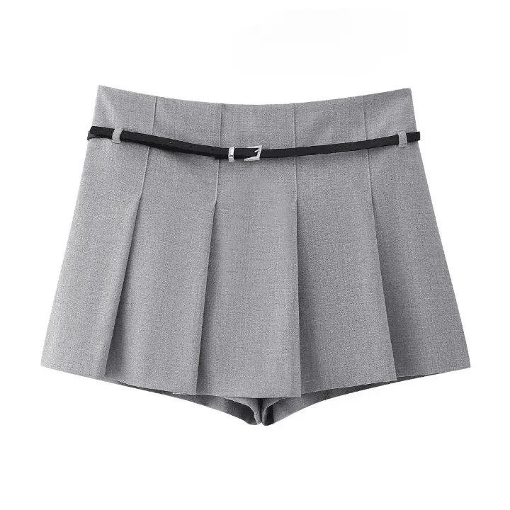 Sheila Pleated Low Waist Gray Micro Skorts - Glova