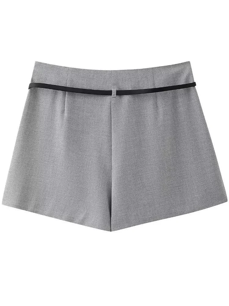 Sheila Pleated Low Waist Gray Micro Skorts - Glova