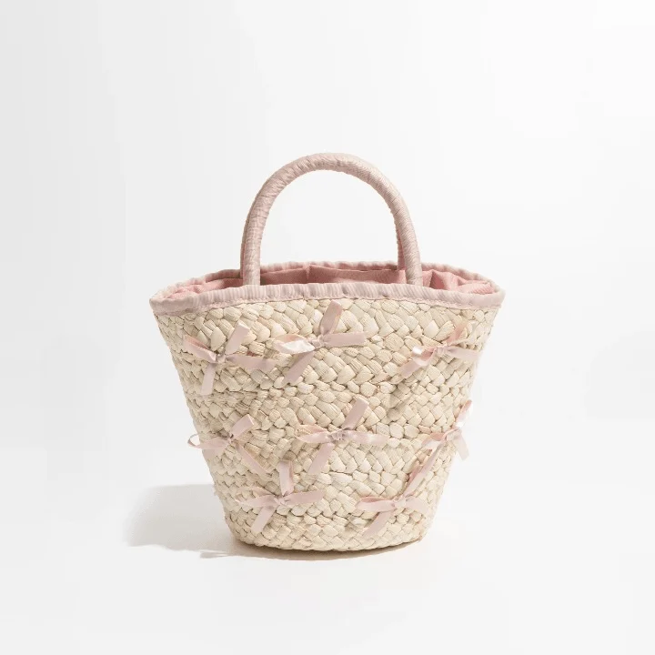 Shelby Bow Knot Applique Straw Totes - Glova