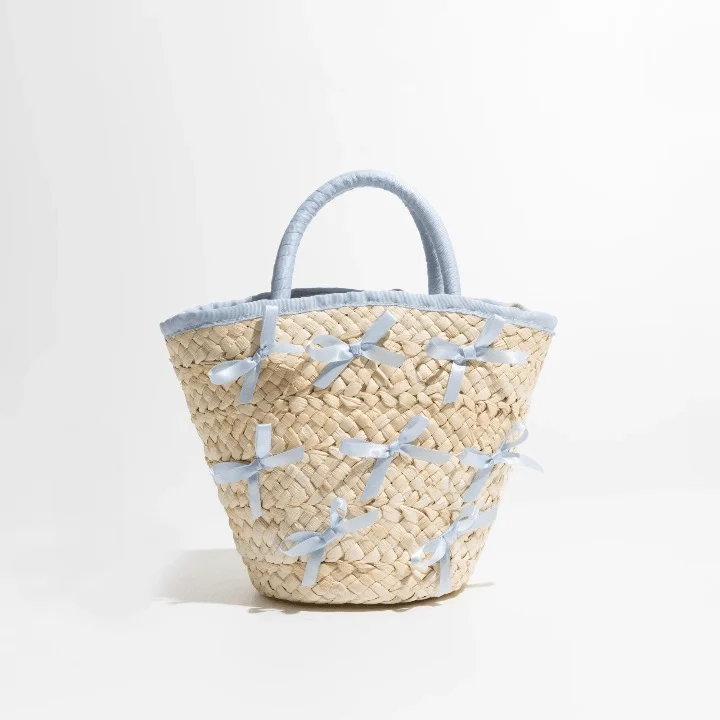 Shelby Bow Knot Applique Straw Totes - Glova