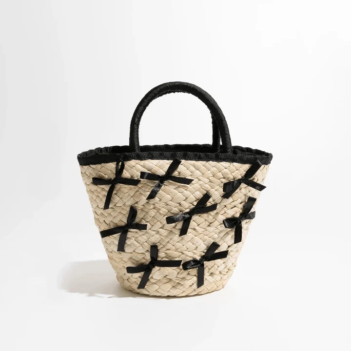 Shelby Bow Knot Applique Straw Totes - Glova