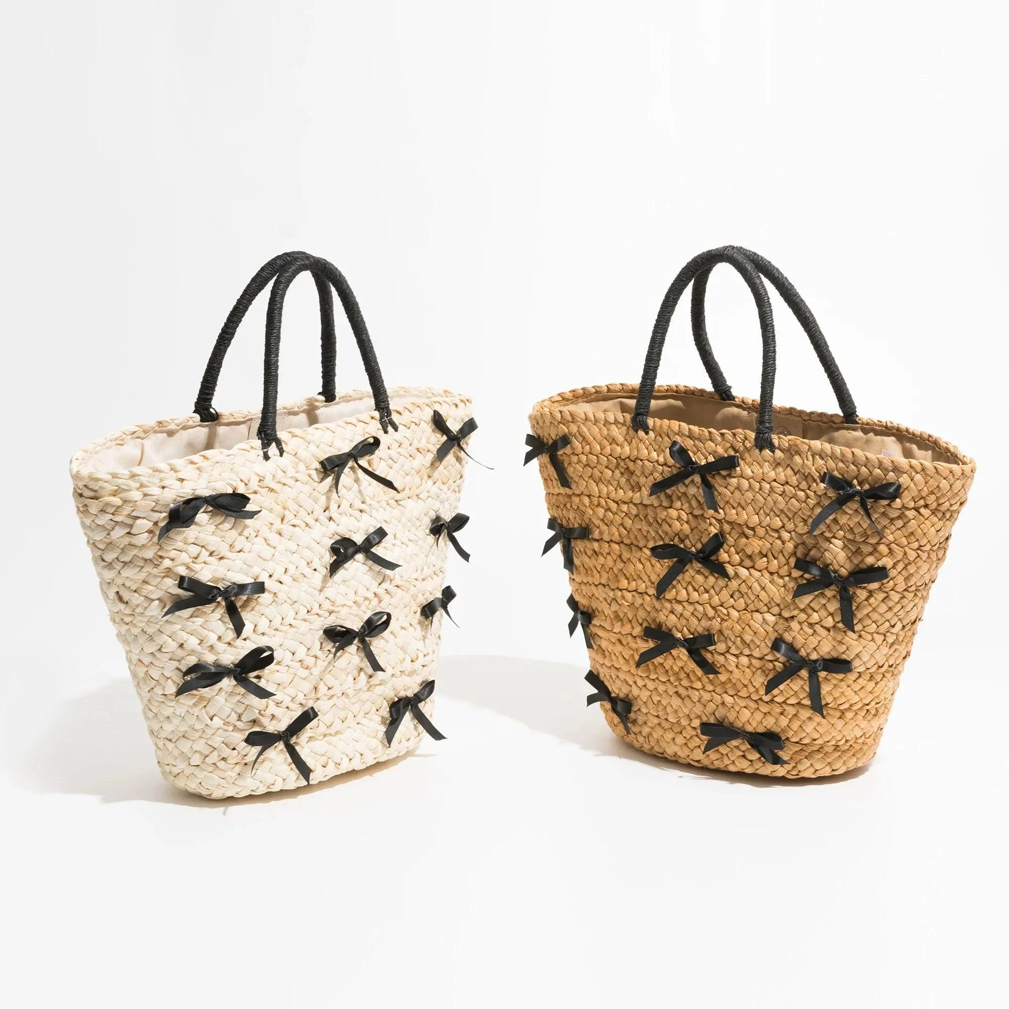 Shelby Bow Knot Applique Straw Totes - Glova