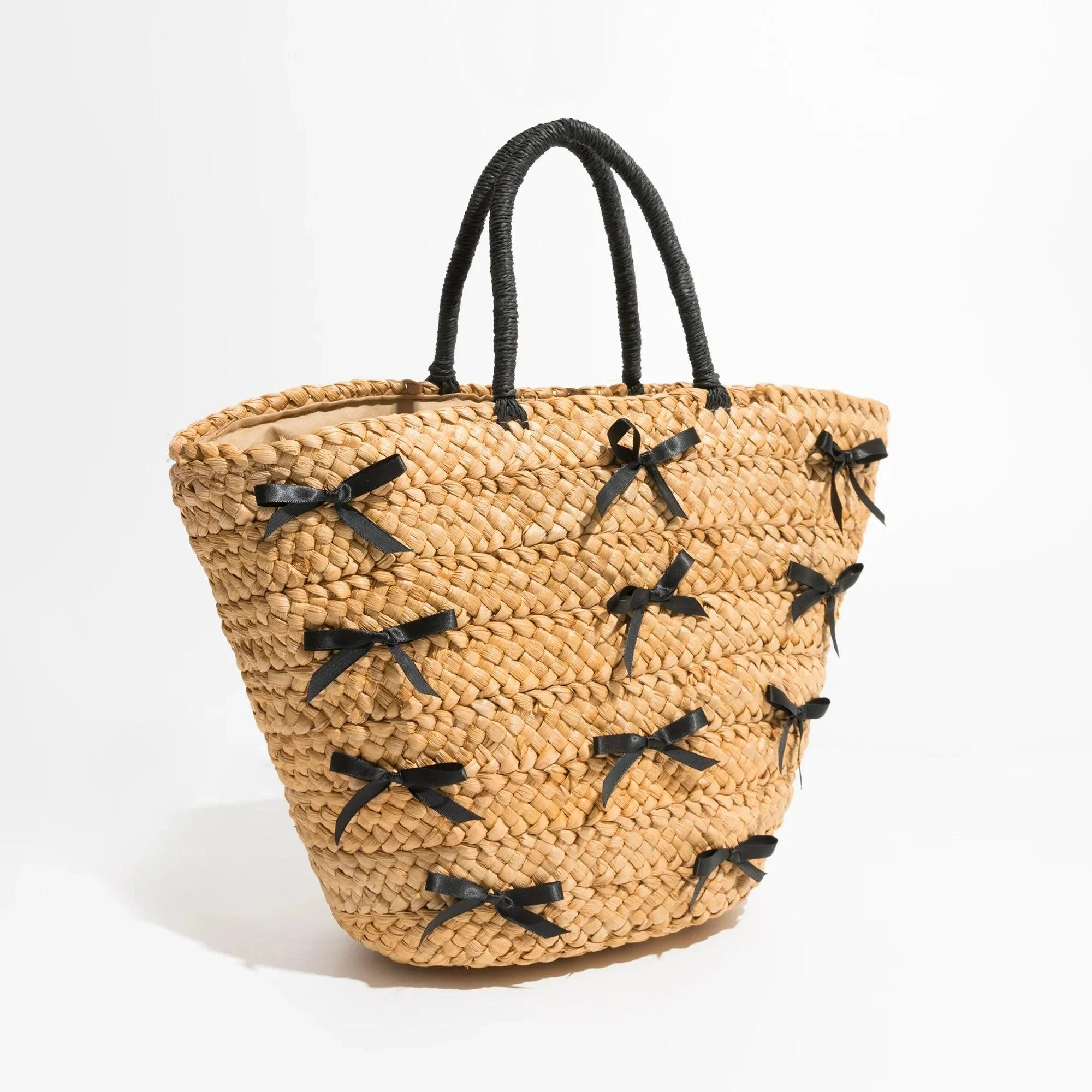 Shelby Bow Knot Applique Straw Totes - Glova