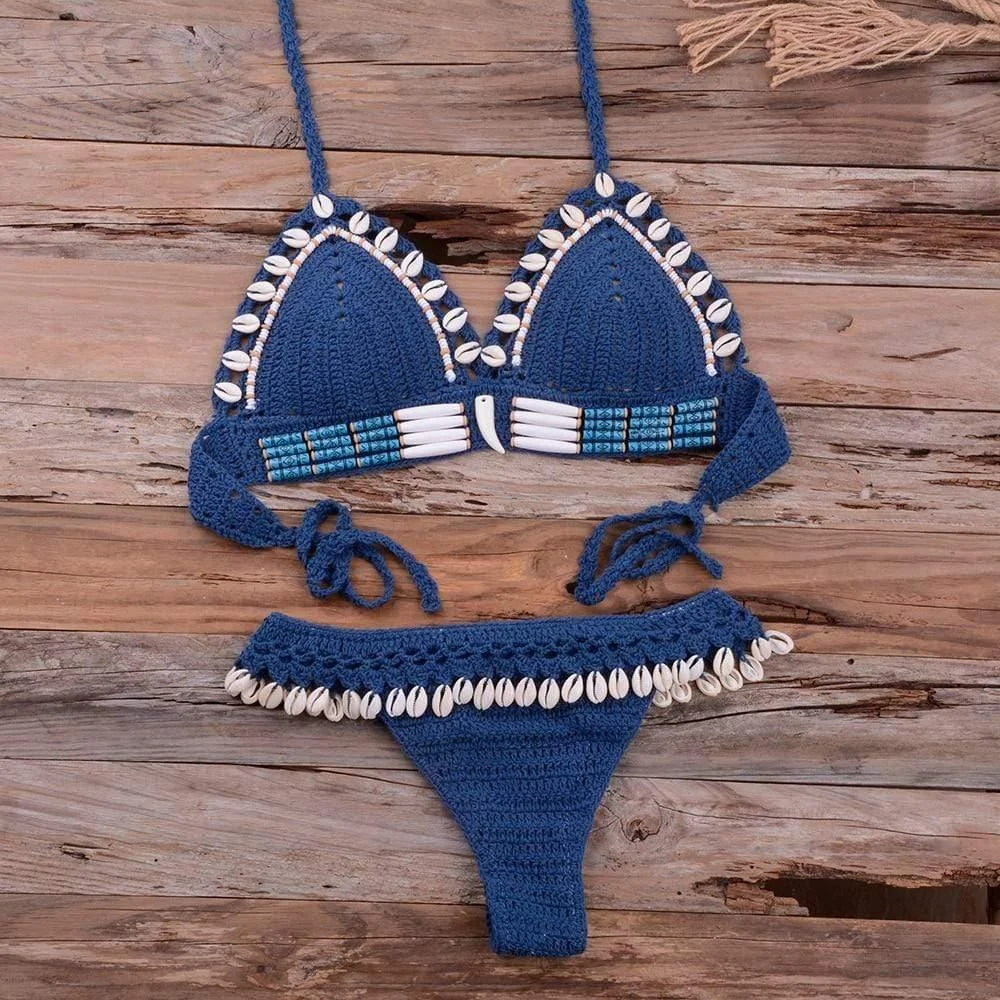 SHELL CROCHET TRIANGLE BIKINI SET - Glova