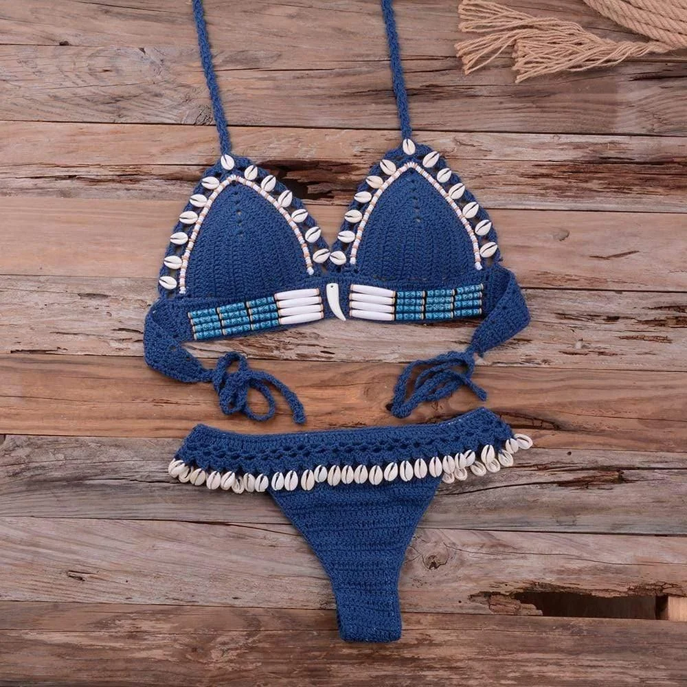 SHELL CROCHET TRIANGLE BIKINI SET - Glova