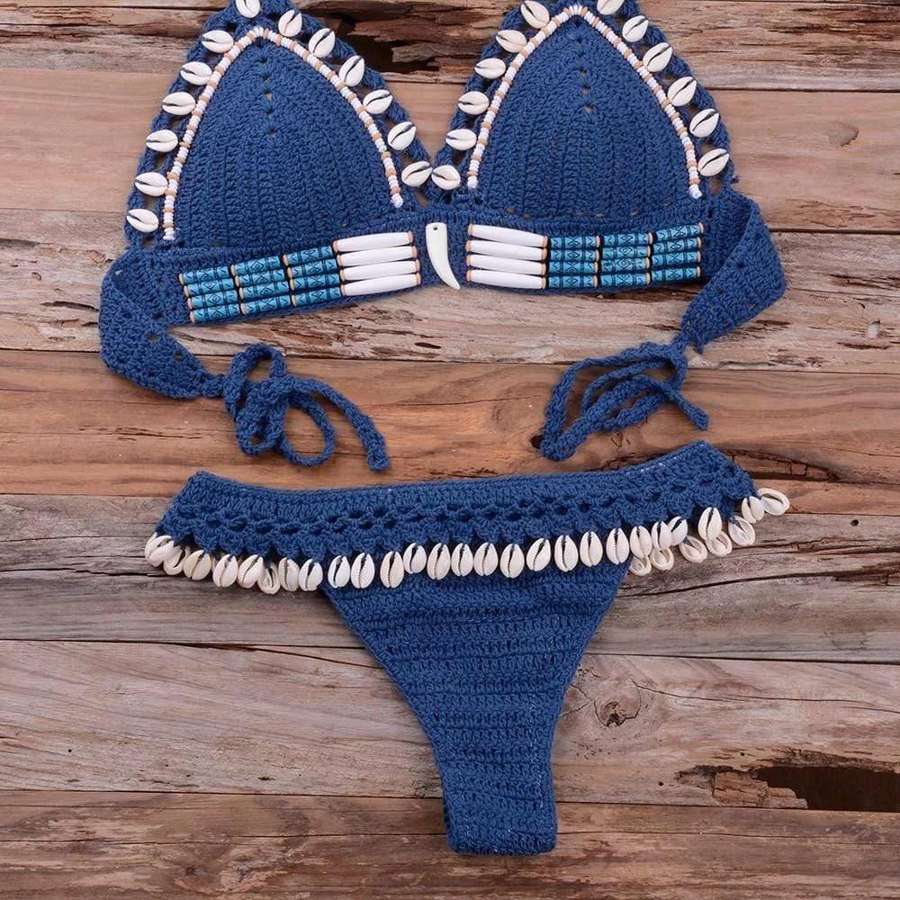 SHELL CROCHET TRIANGLE BIKINI SET - Glova