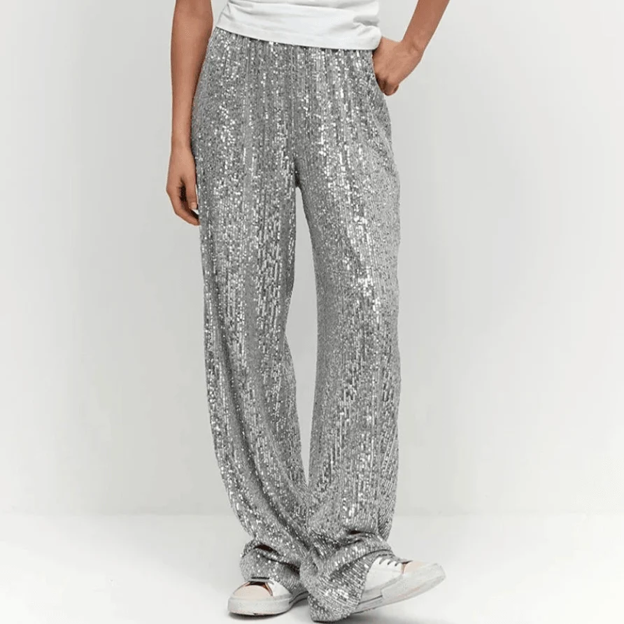 Shona Metallic Sequin Wide Leg Pants - Glova