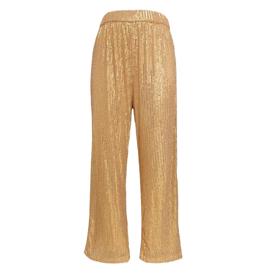 Shona Metallic Sequin Wide Leg Pants - Glova