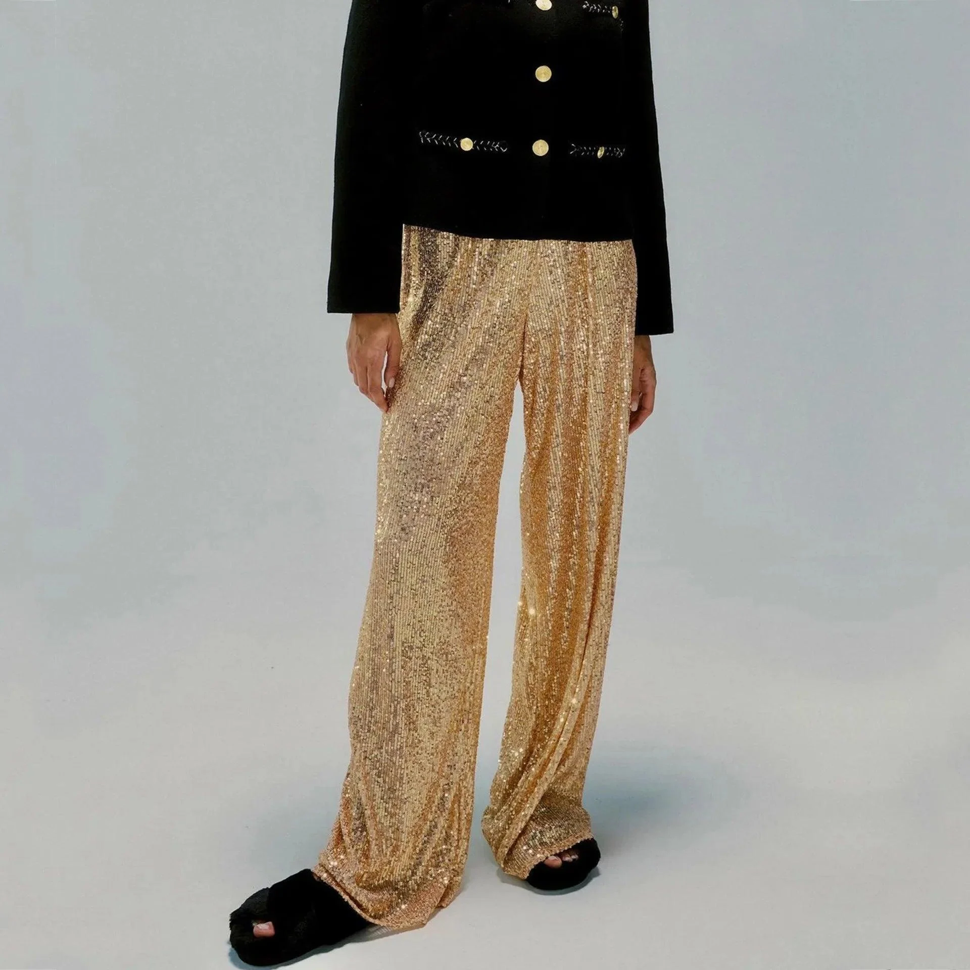 Shona Metallic Sequin Wide Leg Pants - Glova