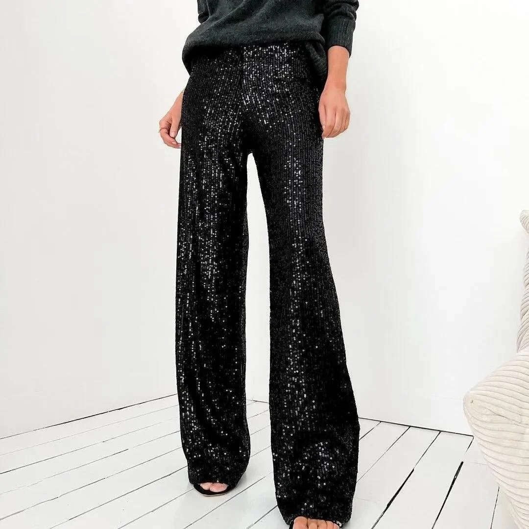 Shona Metallic Sequin Wide Leg Pants - Glova