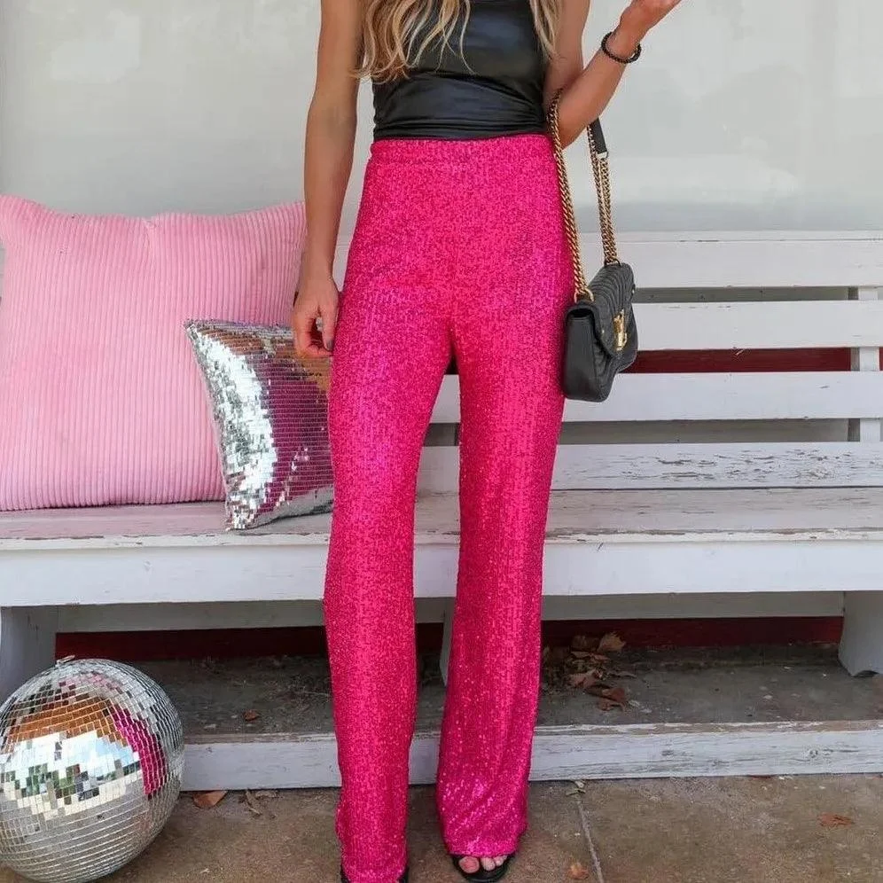 Shona Metallic Sequin Wide Leg Pants - Glova