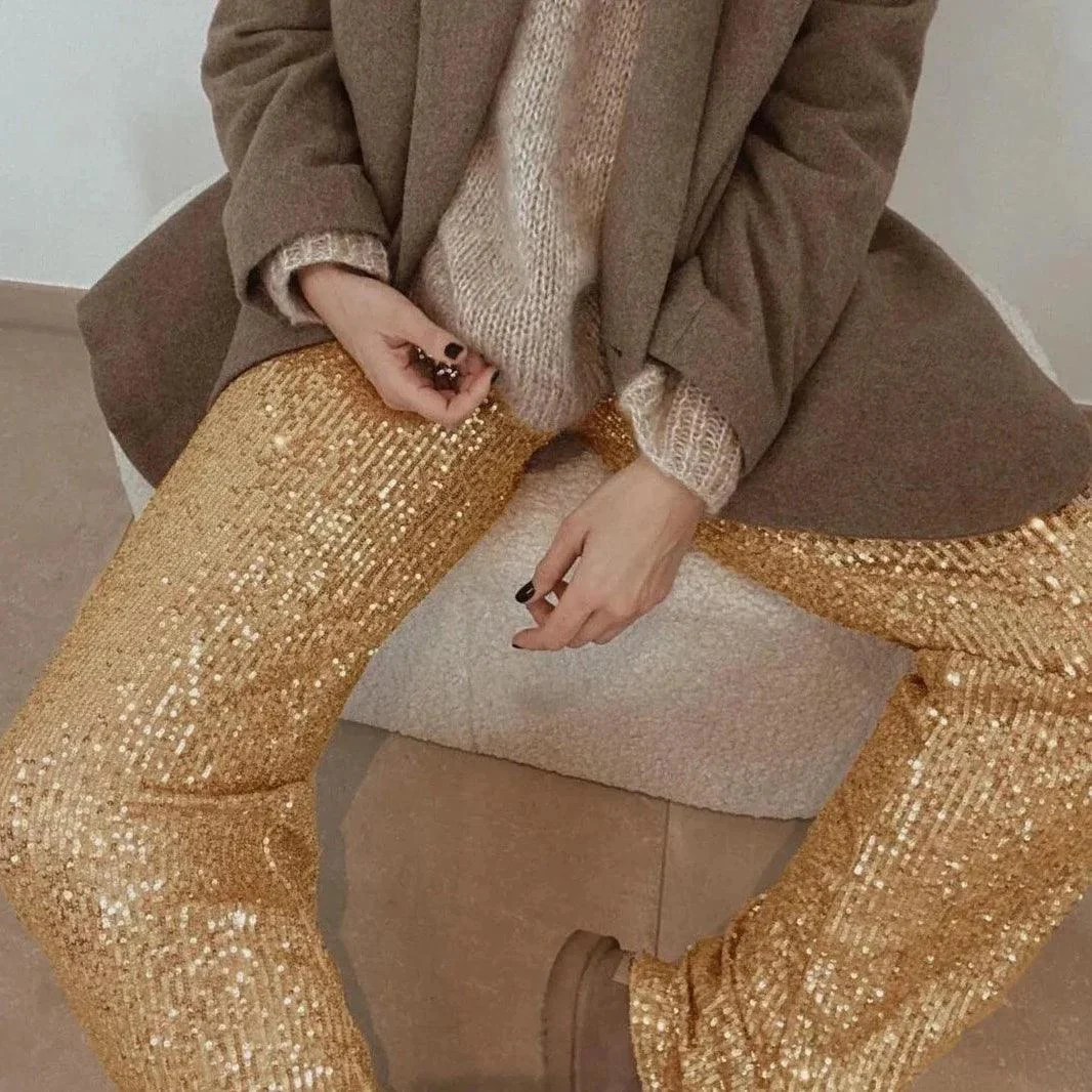 Shona Metallic Sequin Wide Leg Pants - Glova