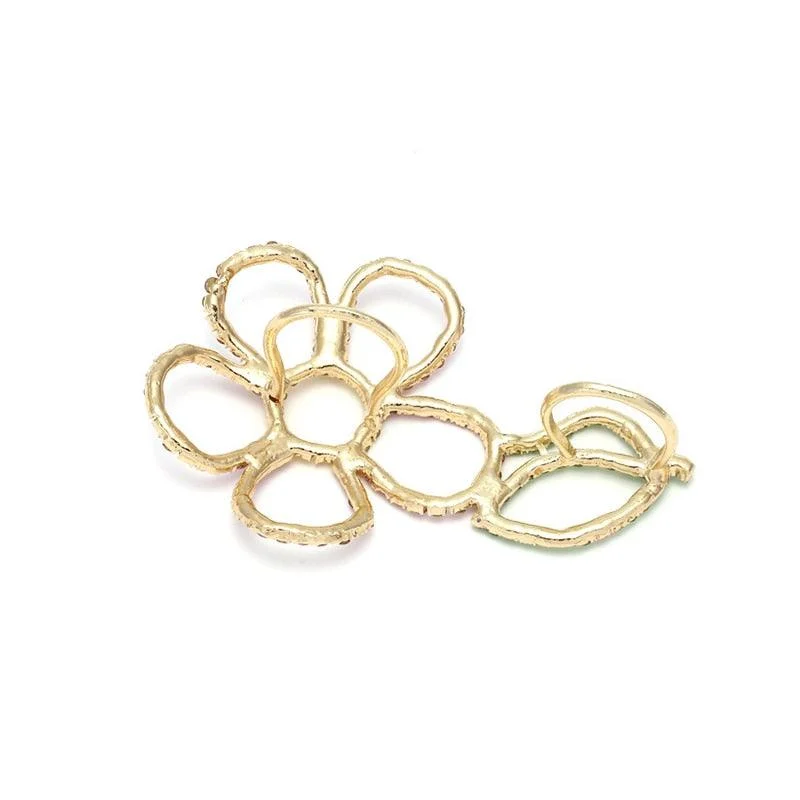 Sien Big Colorful Rhinestone Flower Double Finger Ring - Glova