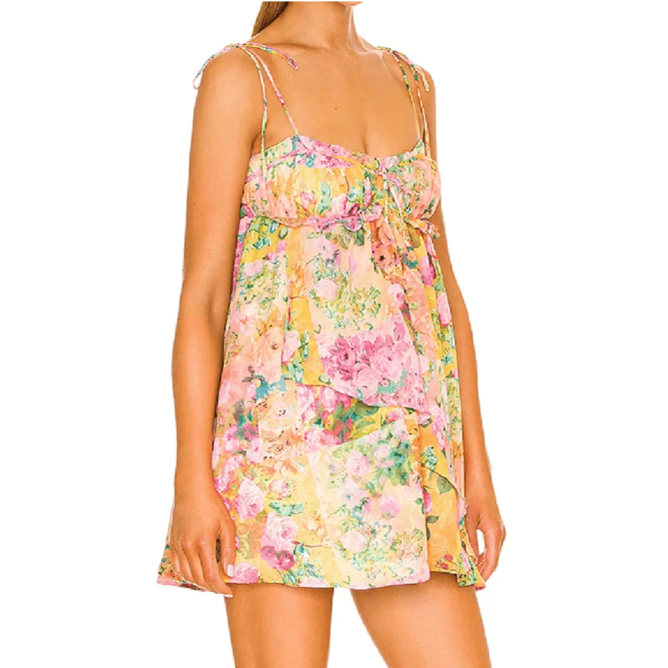 Sienna Floral Print Empire Spaghetti Strap Mini Dress - Glova