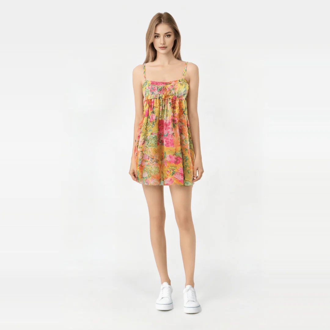 Sienna Floral Print Empire Spaghetti Strap Mini Dress - Glova