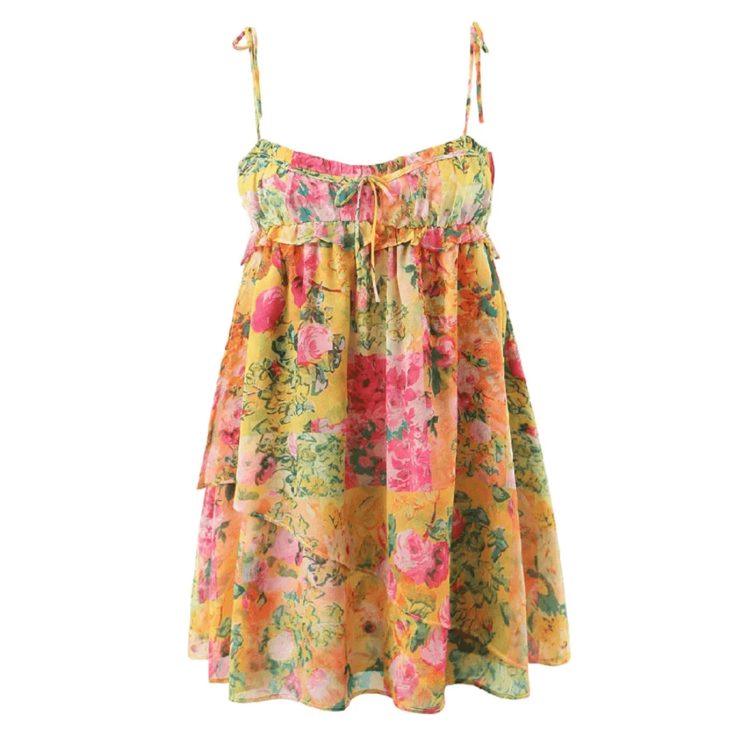 Sienna Floral Print Empire Spaghetti Strap Mini Dress - Glova