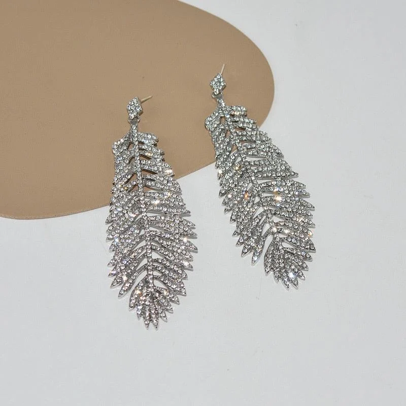 Signe Crystal Feather Earrings - Glova