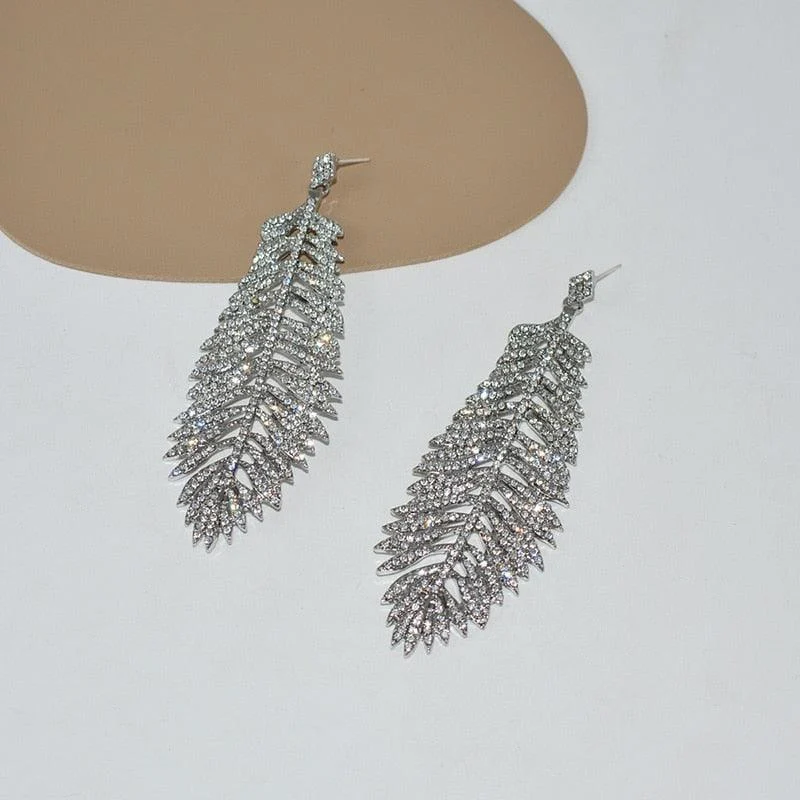 Signe Crystal Feather Earrings - Glova