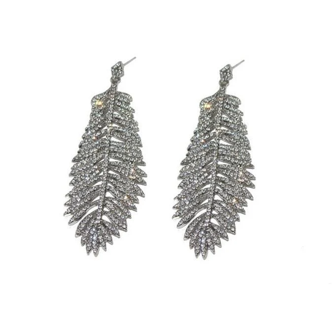 Signe Crystal Feather Earrings - Glova