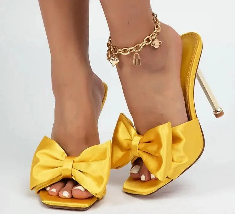 Silk Butterfly-knot Square toe Pump Shoes - Glova