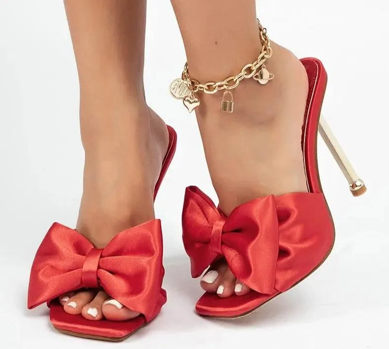 Silk Butterfly-knot Square toe Pump Shoes - Glova