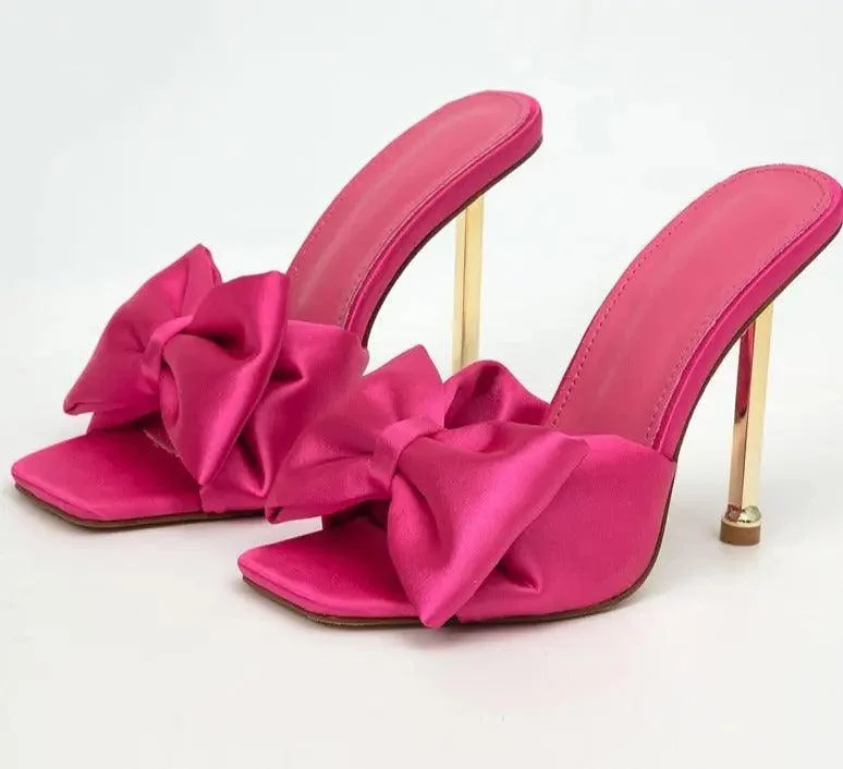 Silk Butterfly-knot Square toe Pump Shoes - Glova