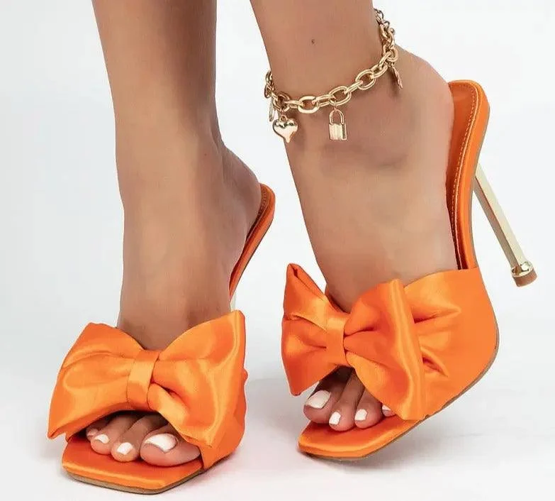 Silk Butterfly-knot Square toe Pump Shoes - Glova