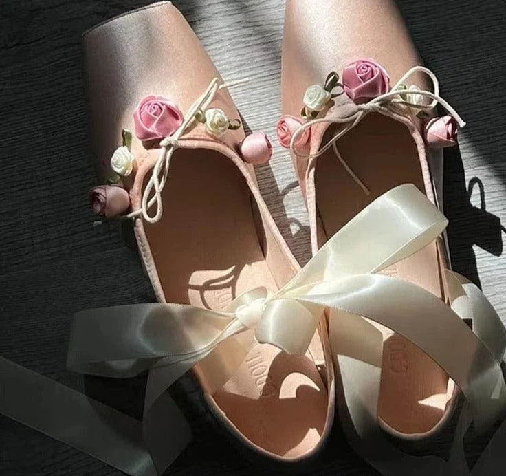 Silk Lace up Round Toe Bowtie Flats Ballet Shoes - Glova