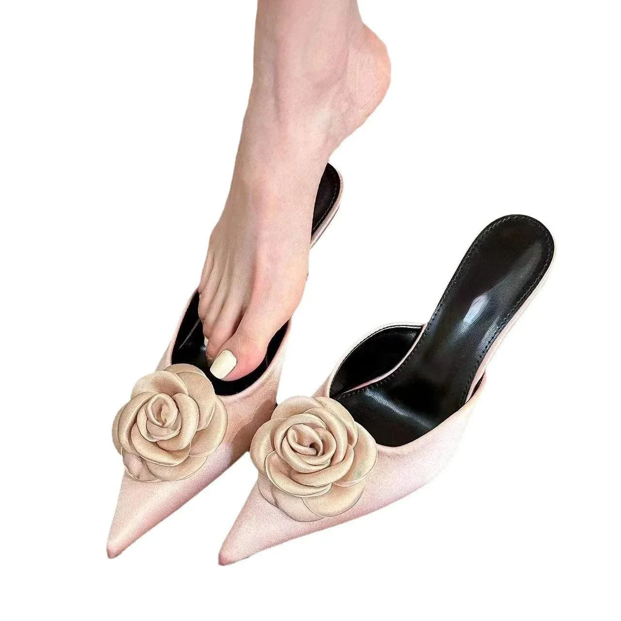 Silk Medium Heel Pointed Tug Rose Women's Sandal Shoes - Glova