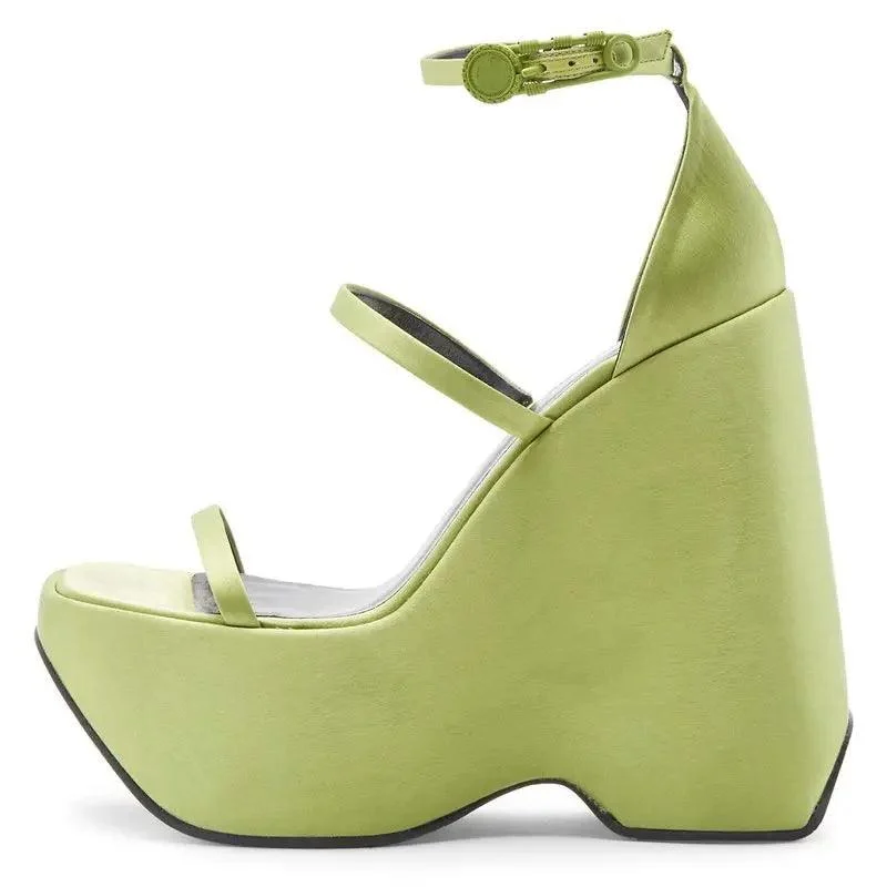 Silk Upper Escarpines Thick Sole High Wedge Platform Heels for Women - Glova