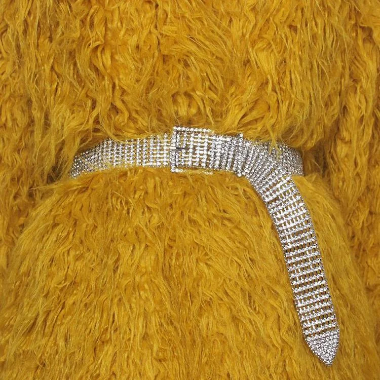 Silver Rhinestone Crystal Extra Long Belt - Glova