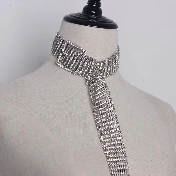 Silver Rhinestone Crystal Extra Long Belt - Glova