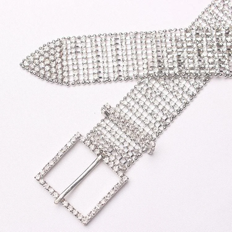 Silver Rhinestone Crystal Extra Long Belt - Glova