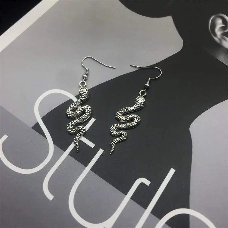 Silver Snake Dangle Earrings - Glova