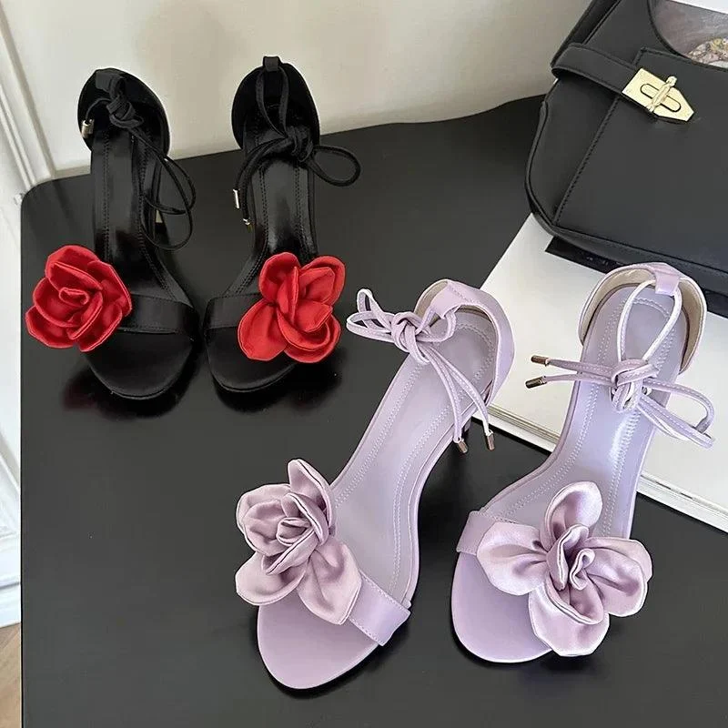 Slingback Wrap Heels Flower Design Shoes for Women - Glova