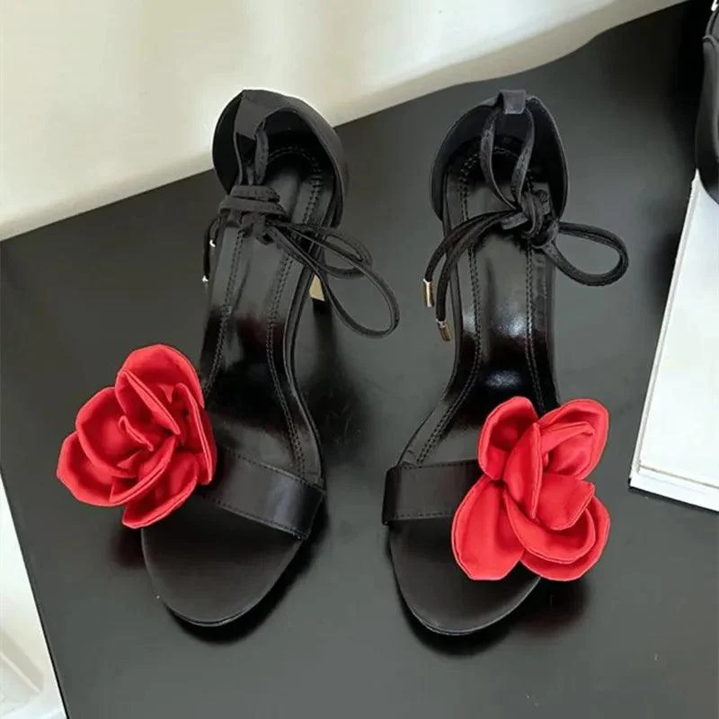 Slingback Wrap Heels Flower Design Shoes for Women - Glova