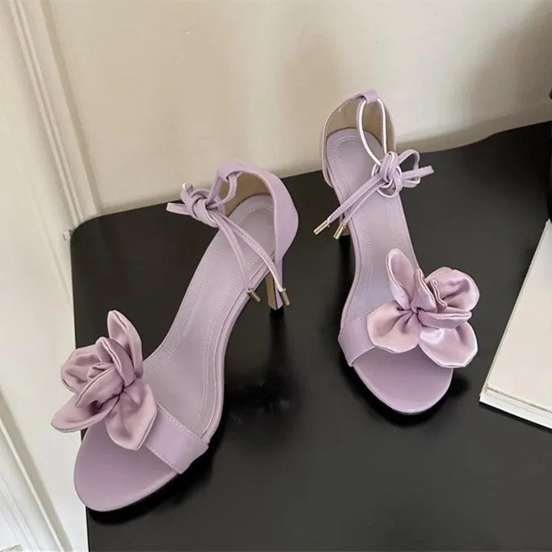 Slingback Wrap Heels Flower Design Shoes for Women - Glova