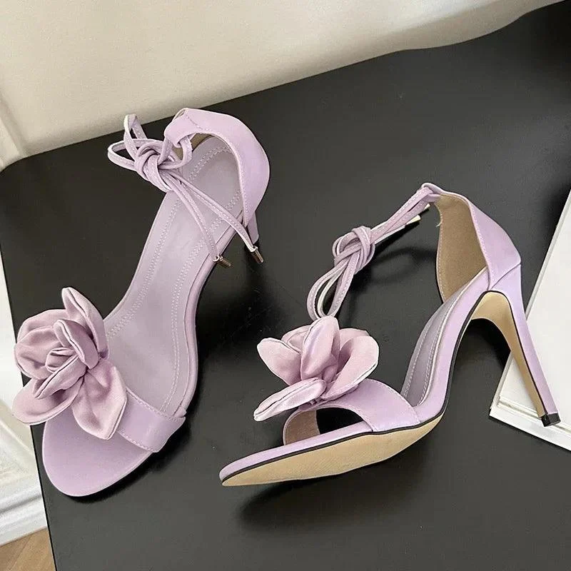 Slingback Wrap Heels Flower Design Shoes for Women - Glova